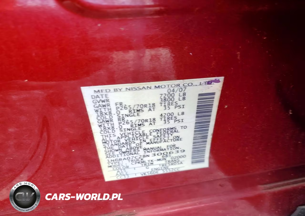2008 Nissan Titan Xe Ffv VIN:1N6BA07C28N300639 - 12