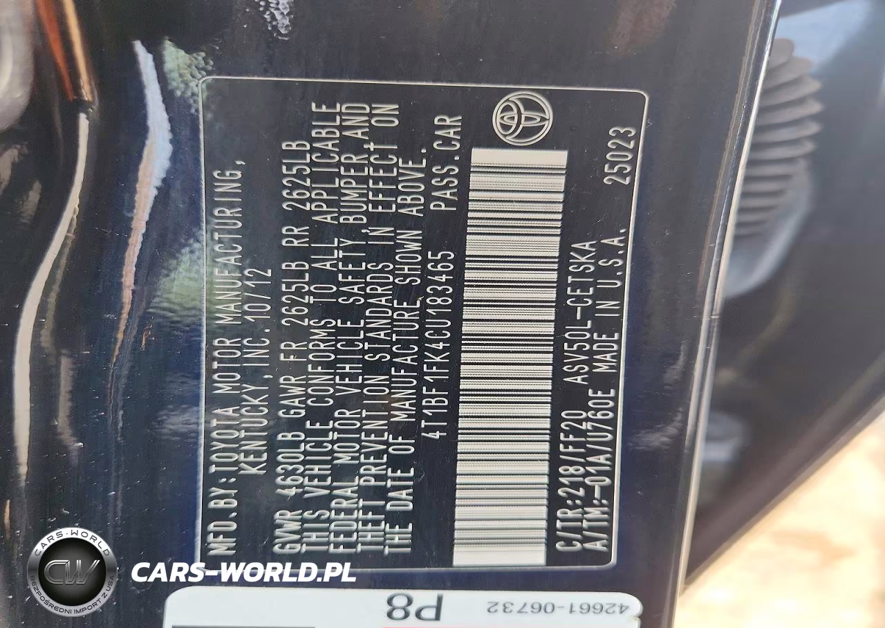 2012 Toyota Camry Se Limited Edition VIN:4T1BF1FK4CU183465 - 13