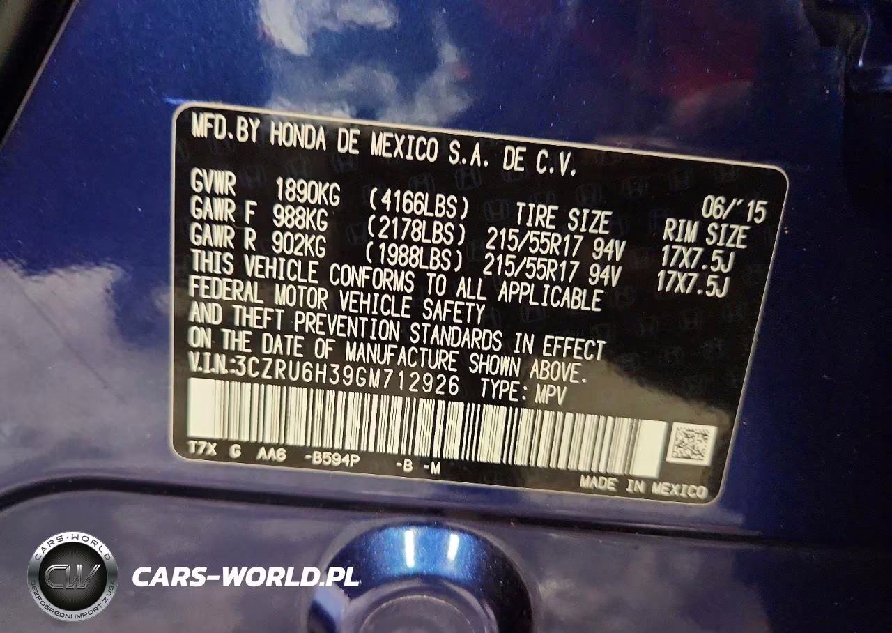 2016 Honda Hr-V Lx VIN:3CZRU6H39GM712926 - 12