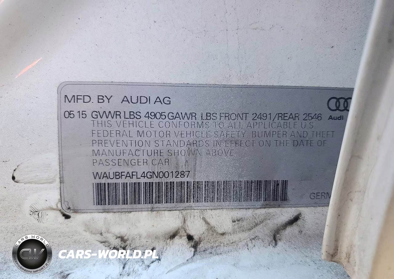 2016 Audi A4 Premium S-Line VIN:WAUBFAFL4GN001287 - 12
