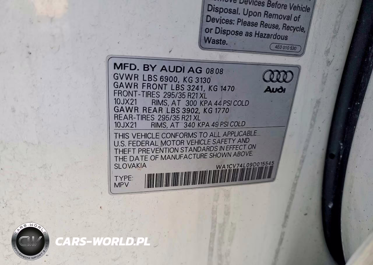 2009 Audi Q7 4.2 Quattro S-Line VIN:WA1CV74L09D015545 - 13