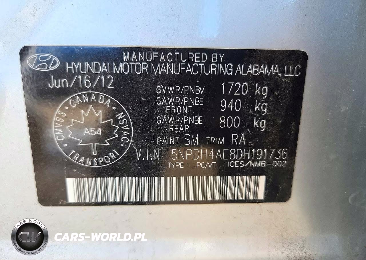 2013 Hyundai Elantra Gls VIN:5NPDH4AE8DH191736 - 12