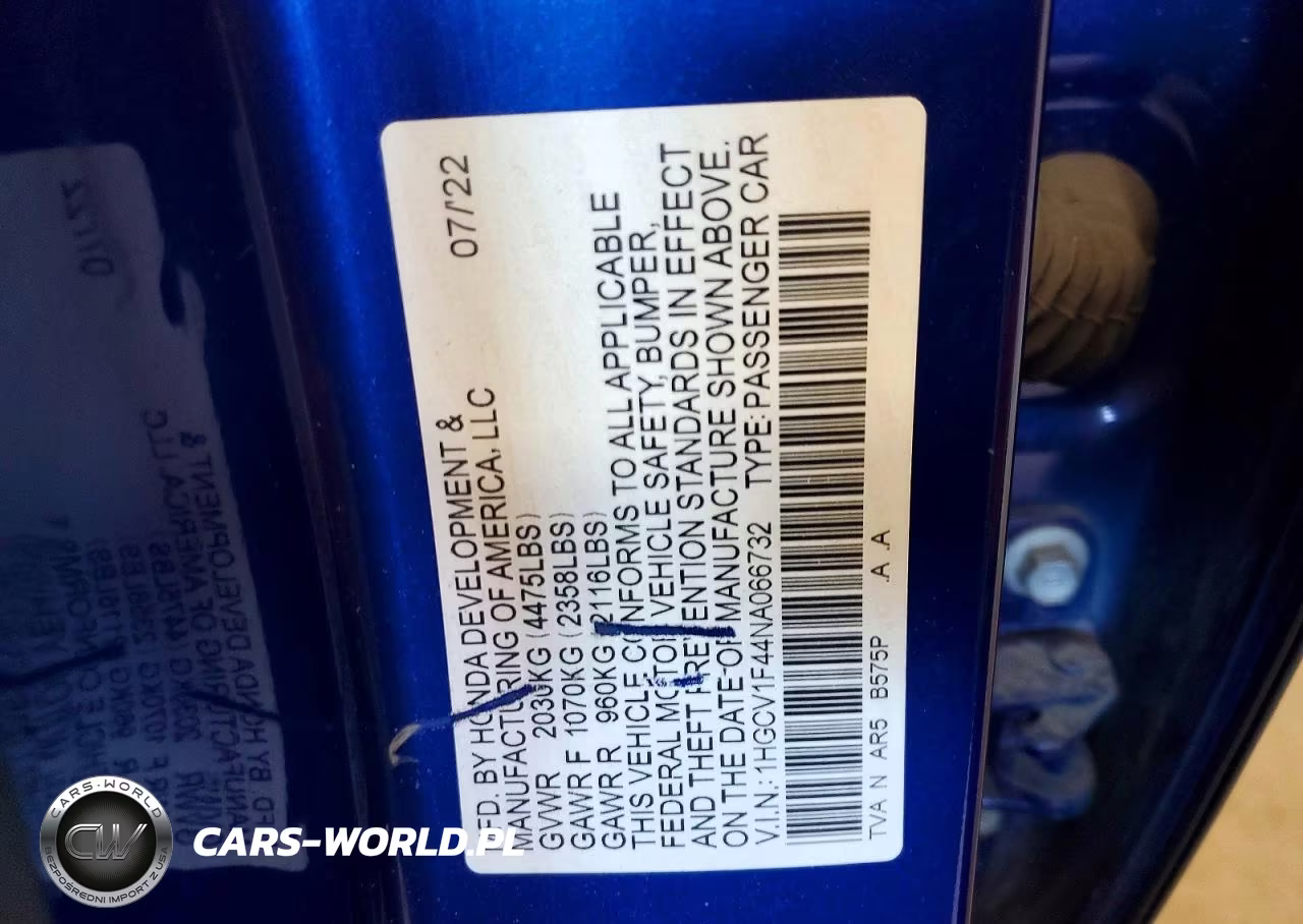 2022 Honda Accord Sport Se VIN:1HGCV1F44NA066732 - 12