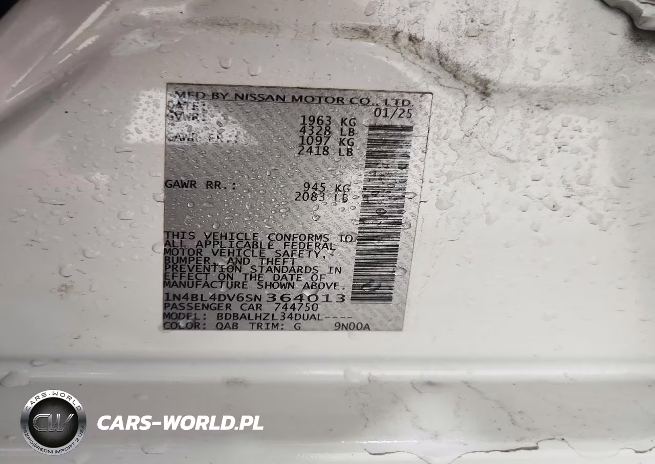 2025 Nissan Altima Sv VIN:1N4BL4DV6SN364013 - 12