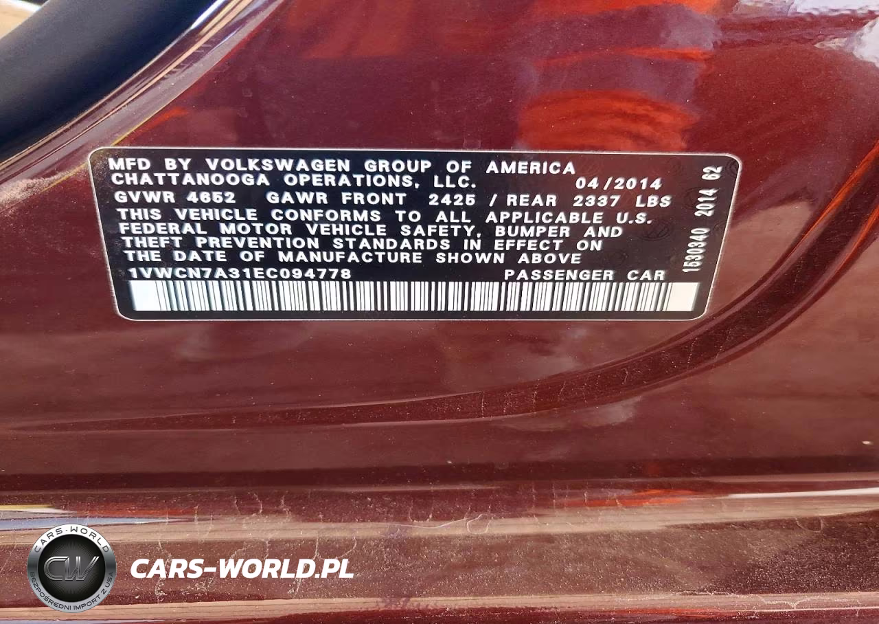 2014 Volkswagen Passat Sel VIN:1VWCN7A31EC094778 - 12