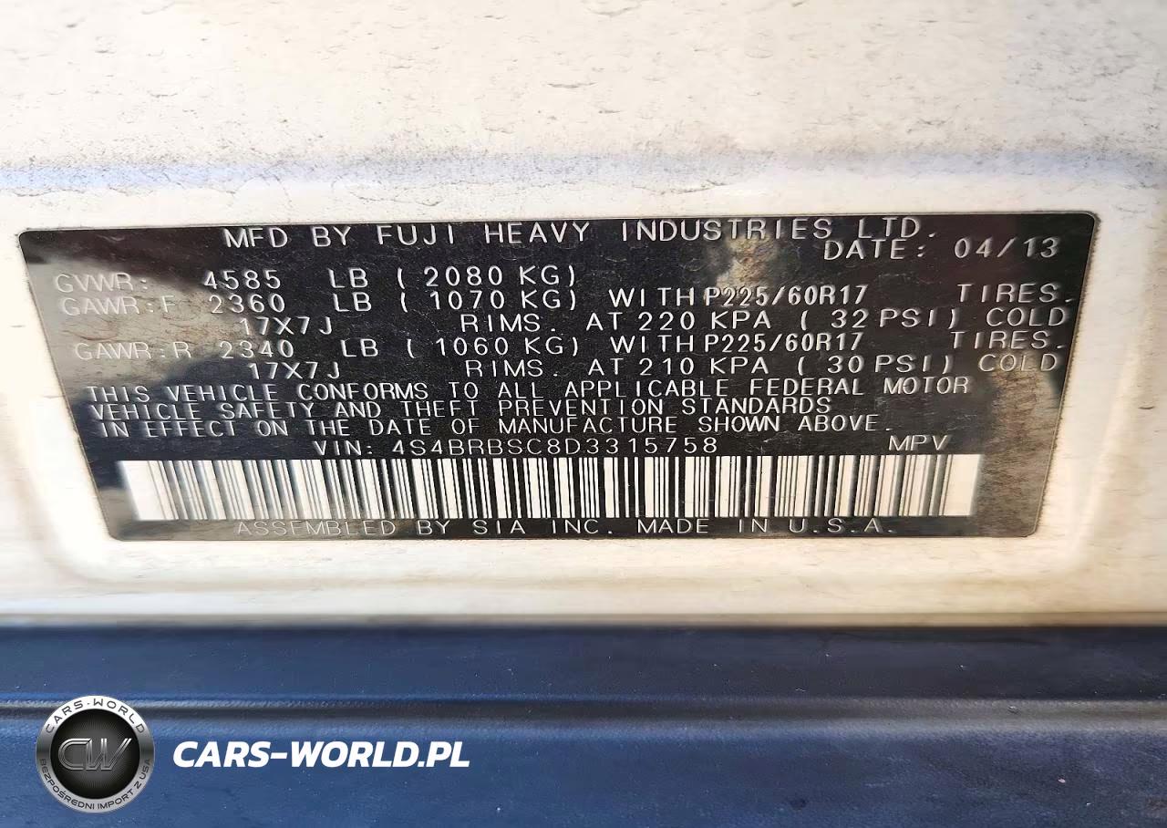 2013 Subaru Outback 2.5I Limited VIN:4S4BRBSC8D3315758 - 12