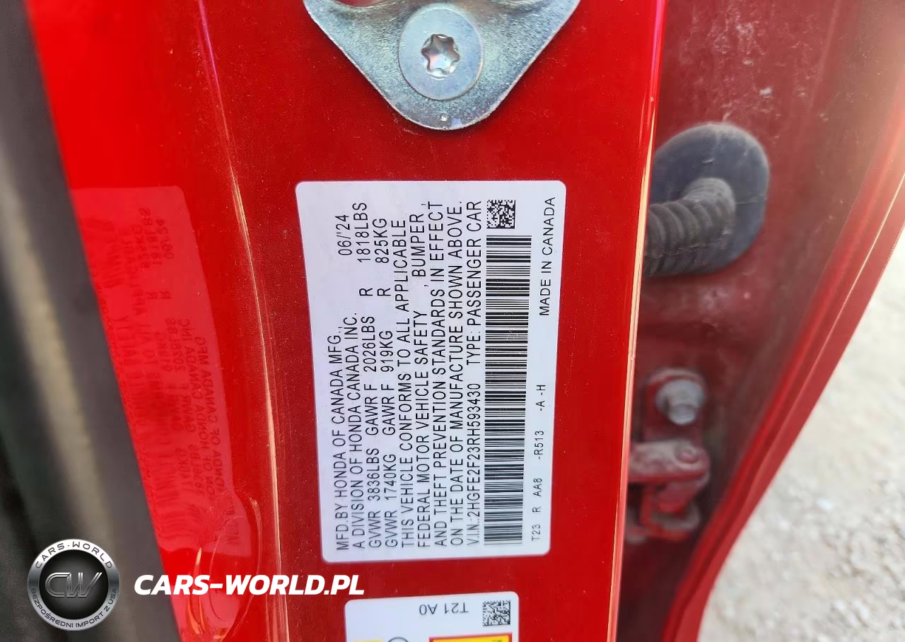 2024 Honda Civic Lx VIN:2HGFE2F23RH593430 - 12
