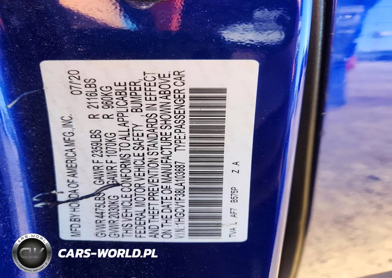 2020 Honda Accord Sport VIN:1HGCV1F38LA103687 - 12