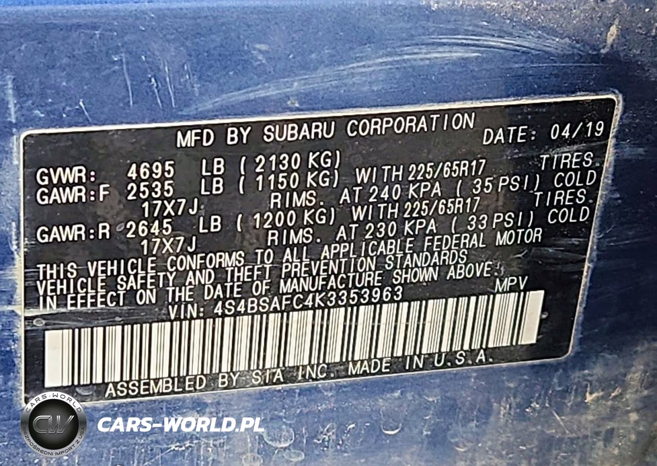 2019 Subaru Outback 2.5I Premium VIN:4S4BSAFC4K3353963 - 13