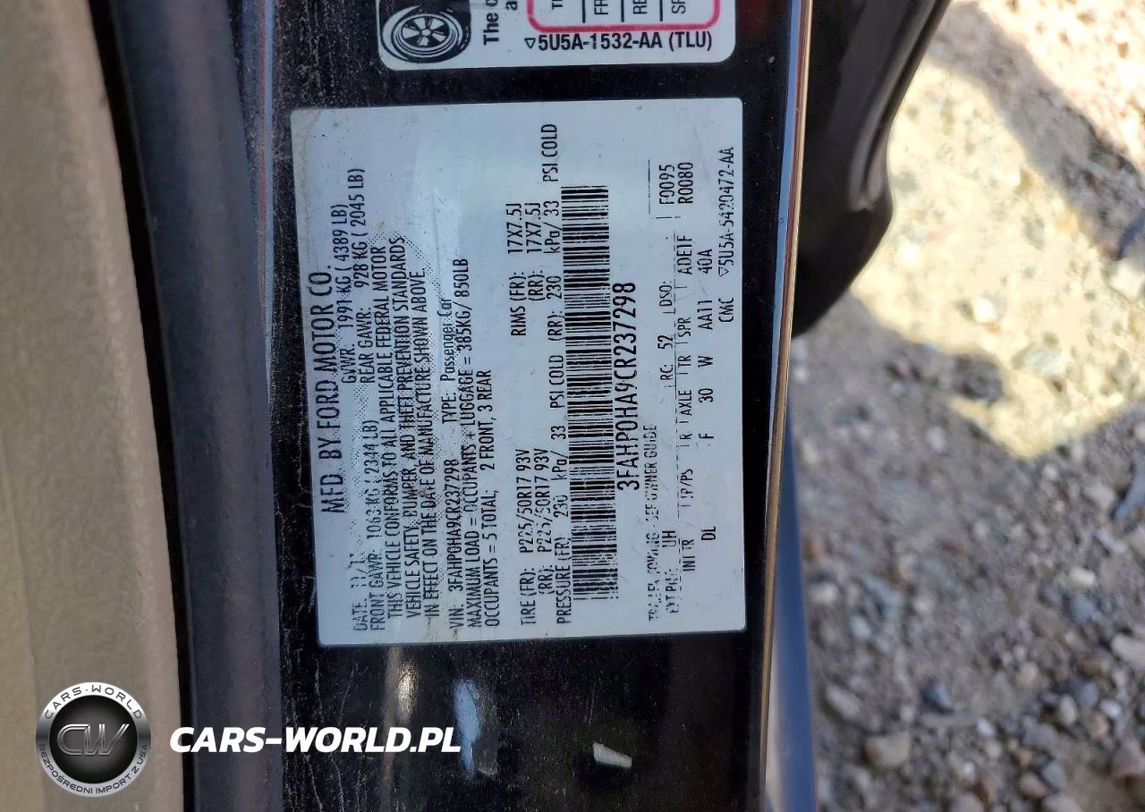 2012 Ford Fusion Se VIN:3FAHP0HA9CR237298 - 13