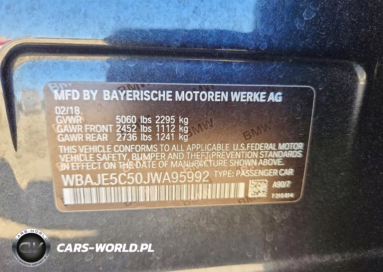 2018 BMW 540 I VIN:WBAJE5C50JWA95992 - 12