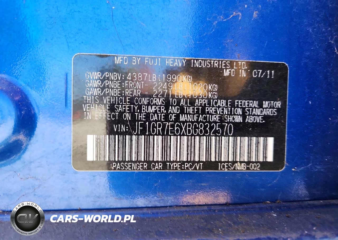 2011 Subaru Impreza Wrx VIN:JF1GR7E6XBG832570 - 12