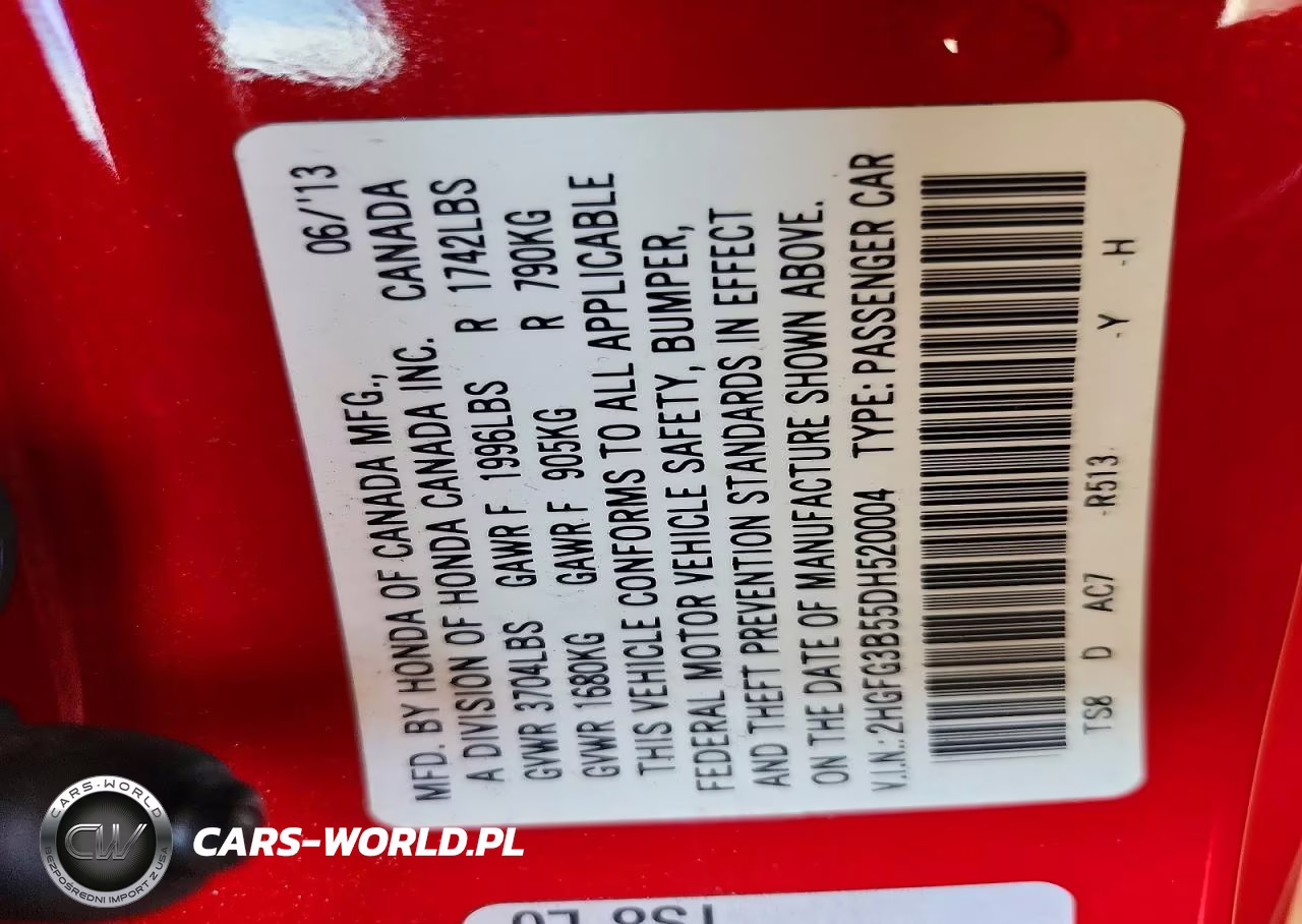 2013 Honda Civic Lx VIN:2HGFG3B55DH520004 - 12