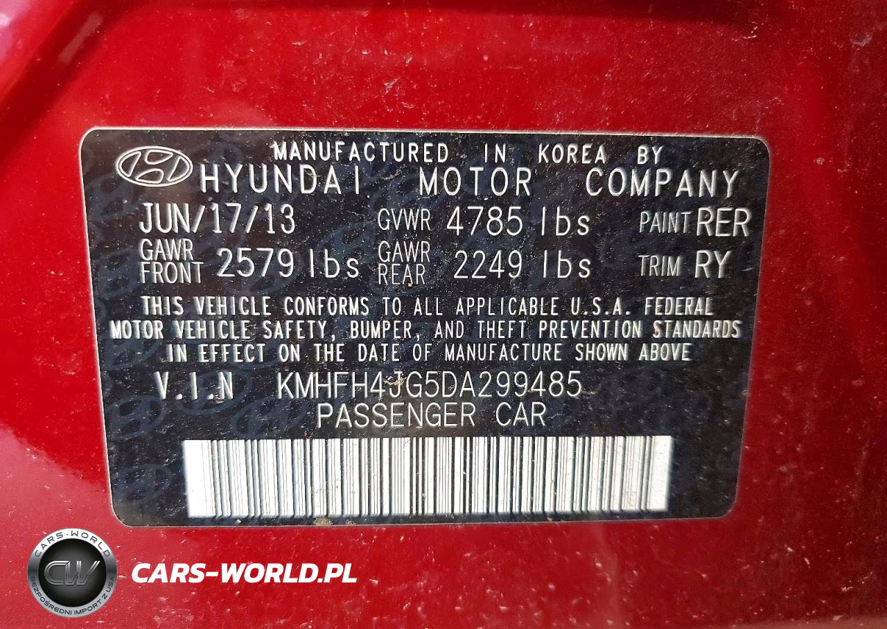 2013 Hyundai Azera Base VIN:KMHFH4JG5DA299485 - 12