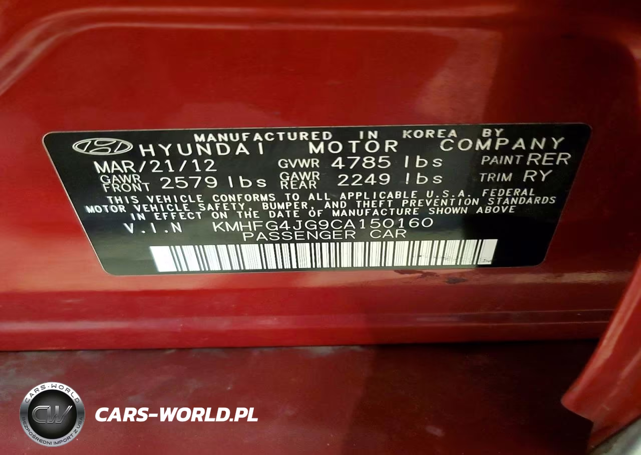 2012 Hyundai Azera Base VIN:KMHFG4JG9CA150160 - 12