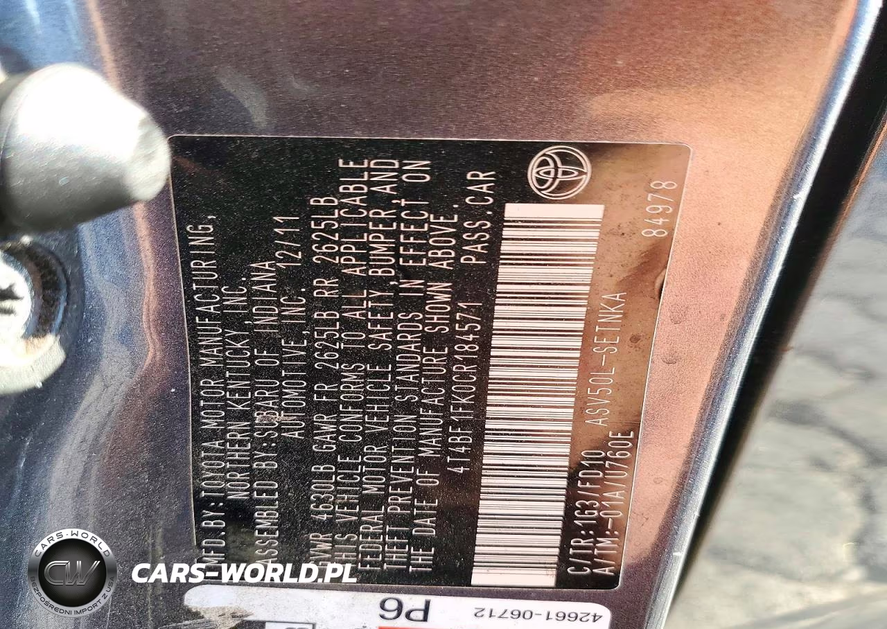 2012 Toyota Camry Le VIN:4T4BF1FK0CR184571 - 12