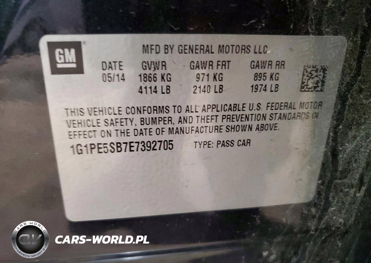 2014 Chevrolet Cruze Lt VIN:1G1PE5SB7E7392705 - 12