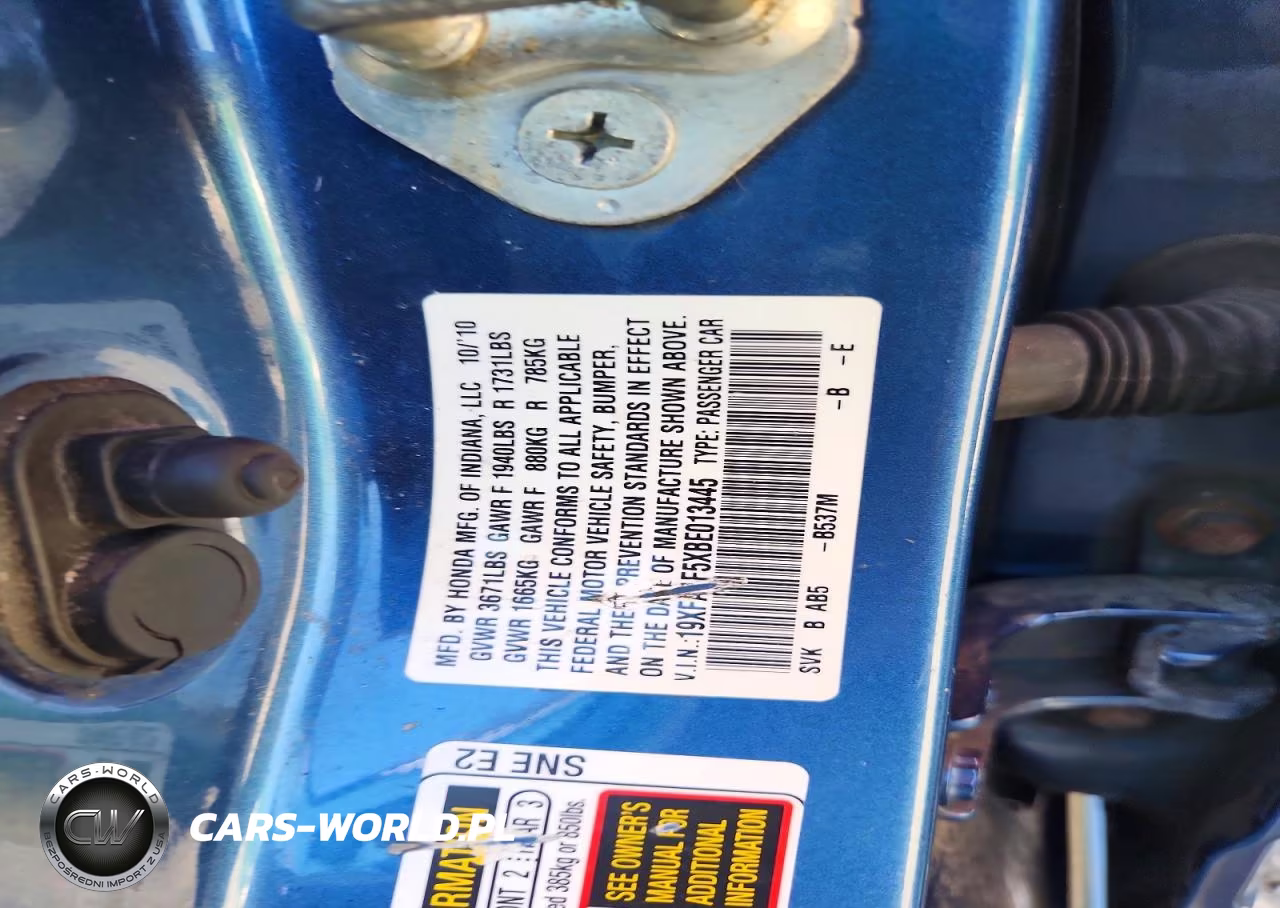 2011 Honda Civic Lx VIN:19XFA1F5XBE013445 - 12