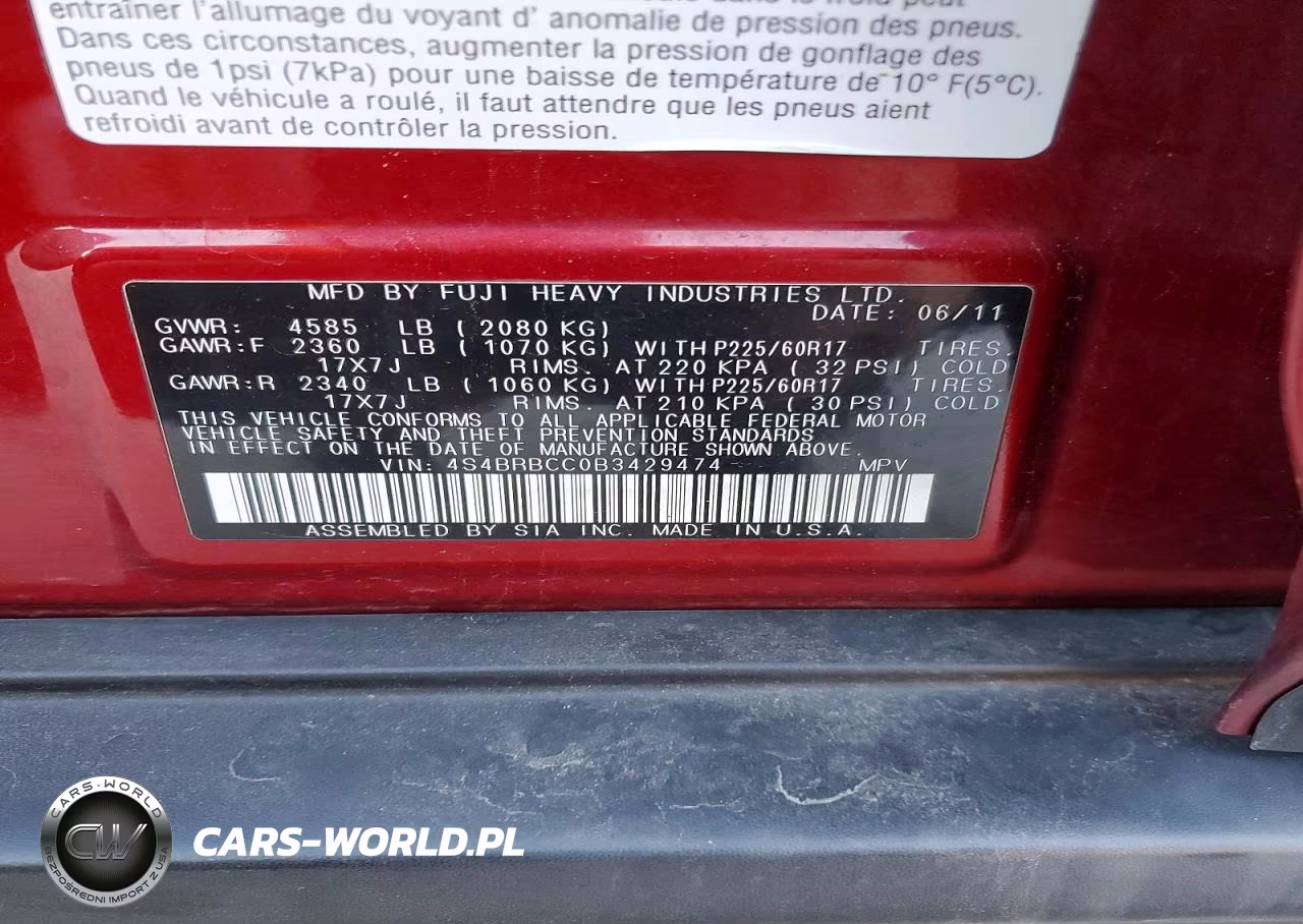 2011 Subaru Outback 2.5I Premium VIN:4S4BRBCC0B3429474 - 12