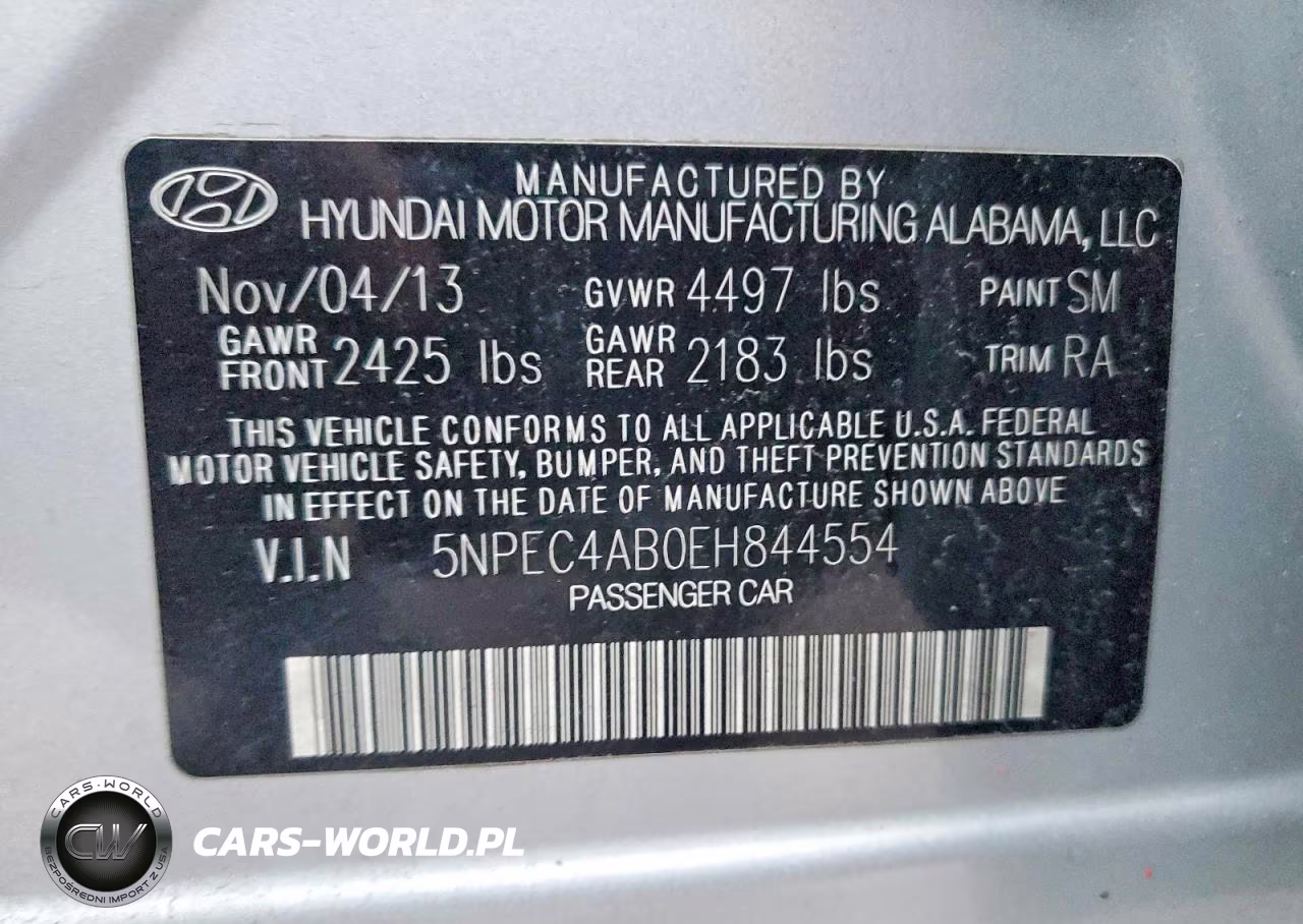 2014 Hyundai Sonata Se VIN:5NPEC4AB0EH844554 - 12