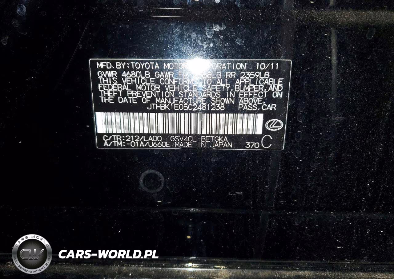 2012 Lexus Es350 VIN:JTHBK1EG5C2481238 - 12