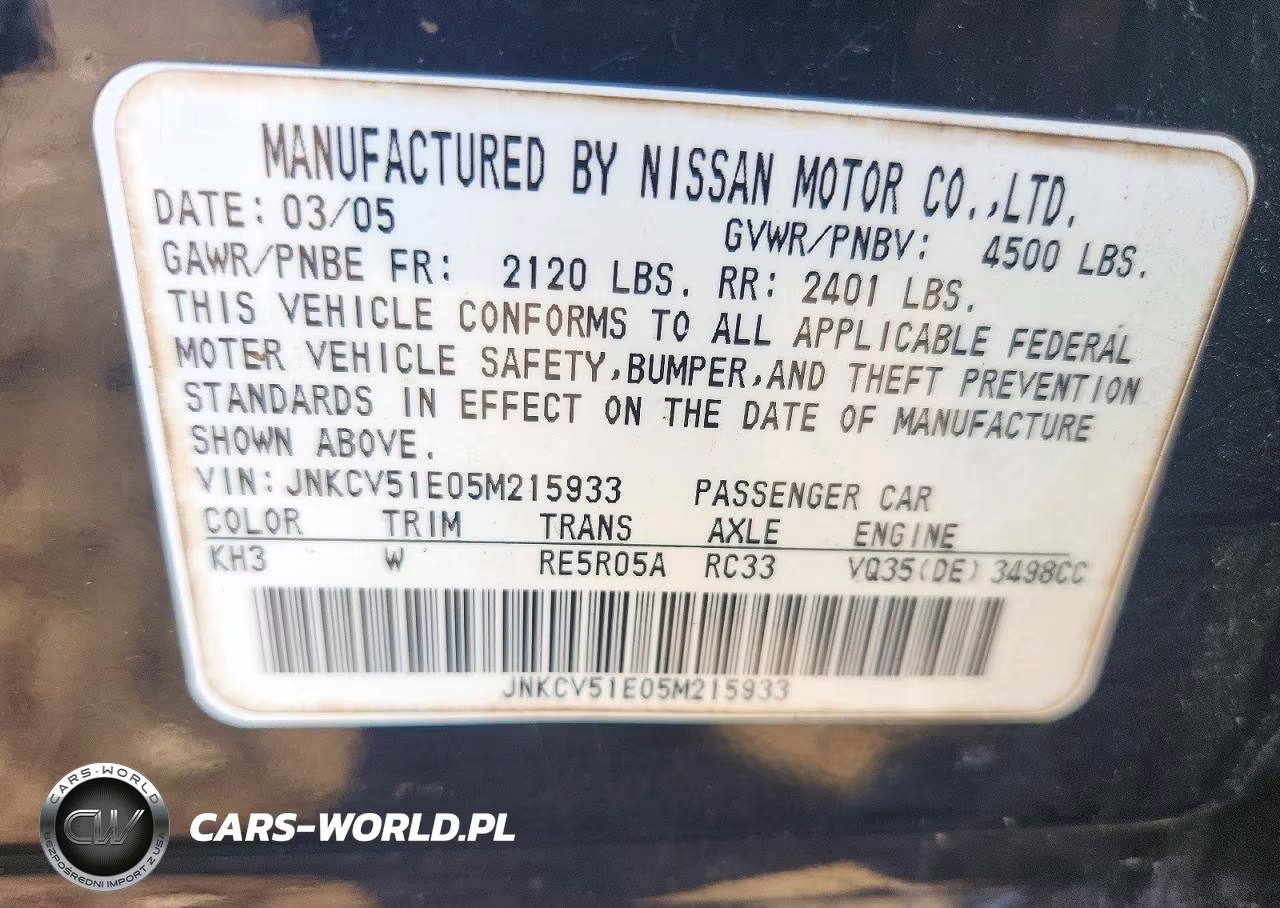 2005 Infiniti G35 Base VIN:JNKCV51E05M215933 - 12