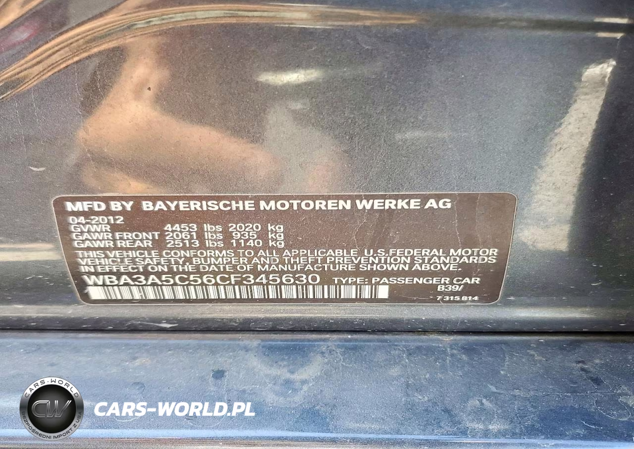 2012 BMW 328 I VIN:WBA3A5C56CF345630 - 12