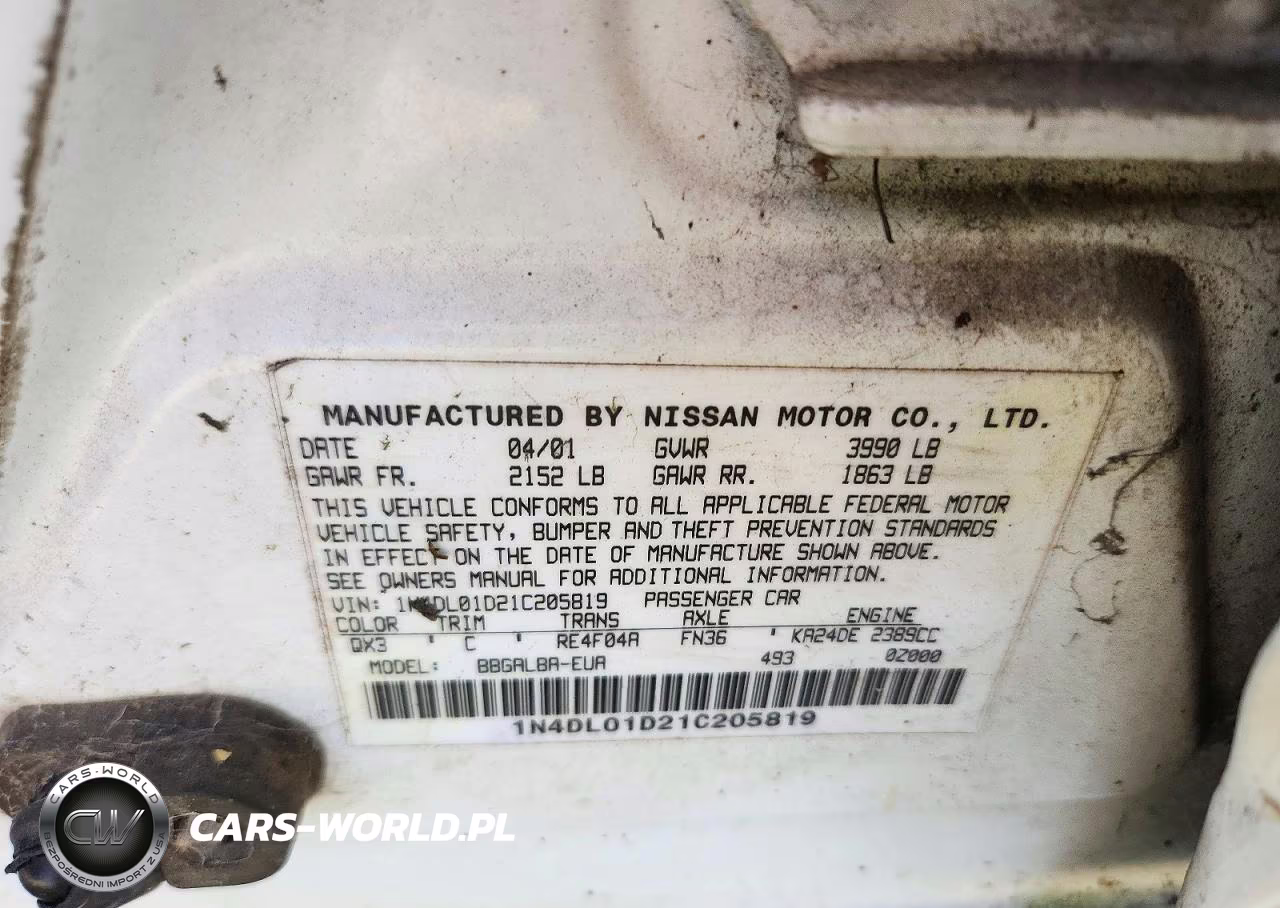 2001 Nissan Altima Xe VIN:1N4DL01D21C205819 - 12