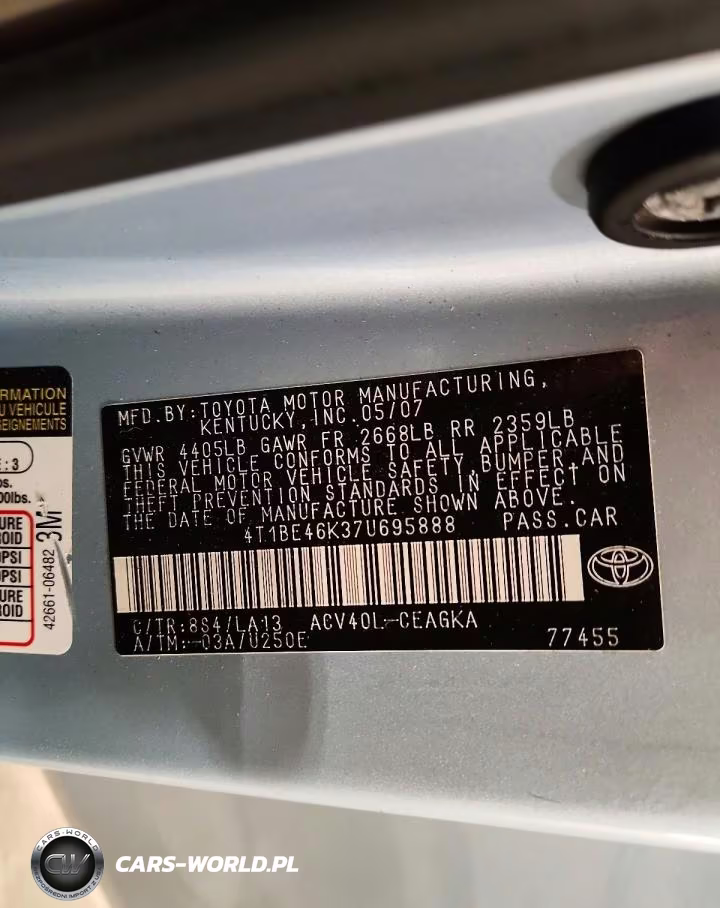 2007 Toyota Camry Xle VIN:4T1BE46K37U695888 - 12