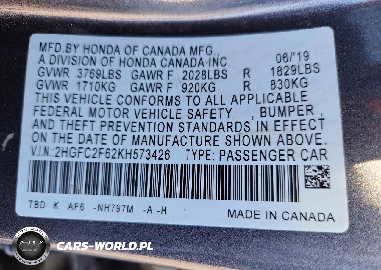 2019 Honda Civic Lx VIN:2HGFC2F62KH573426 - 13
