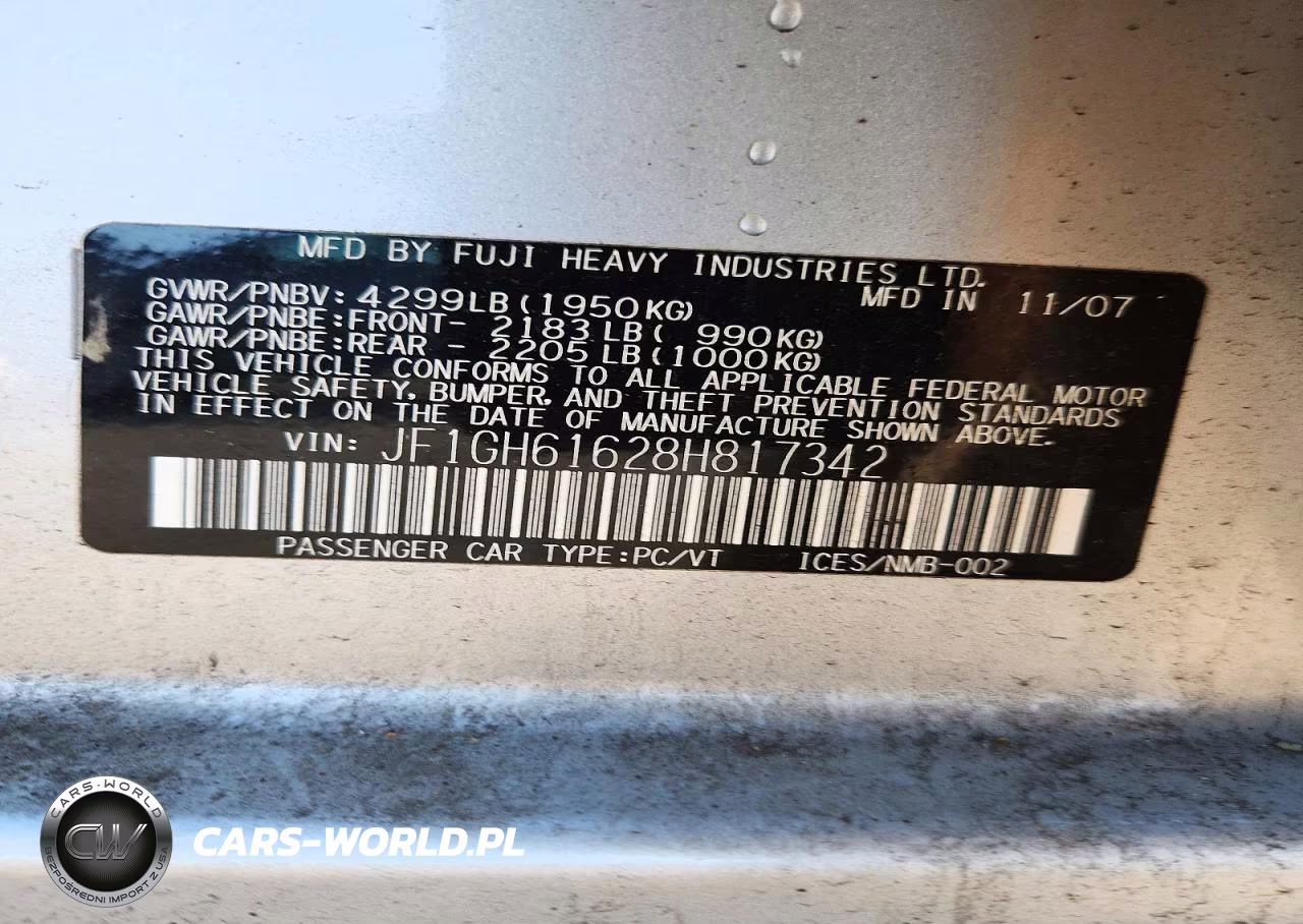 2008 Subaru Impreza 2.5I VIN:JF1GH61628H817342 - 12