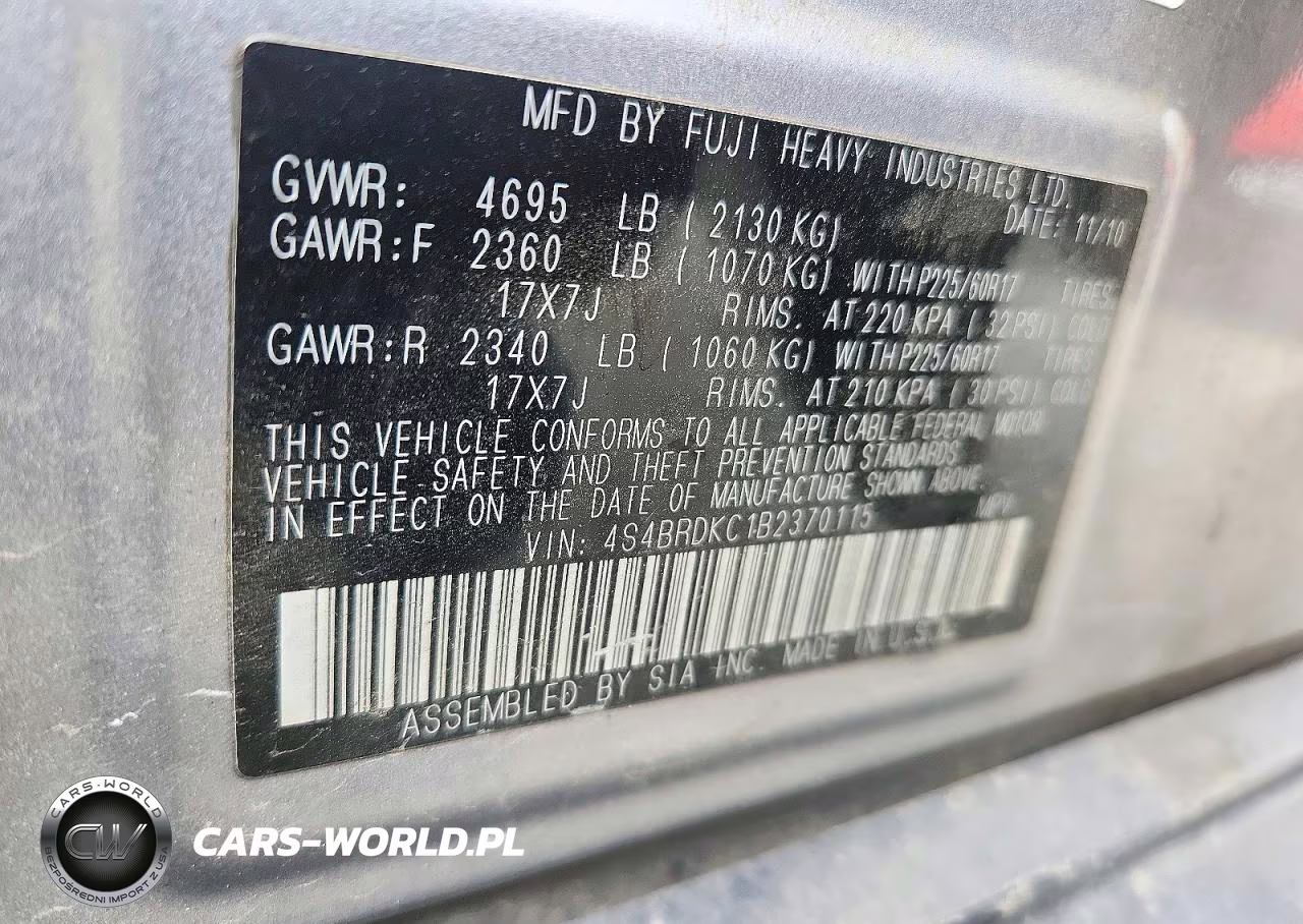 2011 Subaru Outback 3.6R Limited VIN:4S4BRDKC1B2370115 - 13