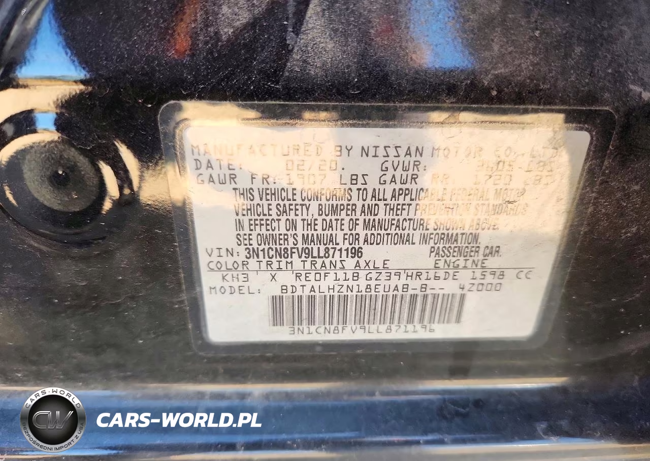 2020 Nissan Versa Sr VIN:3N1CN8FV9LL871196 - 13