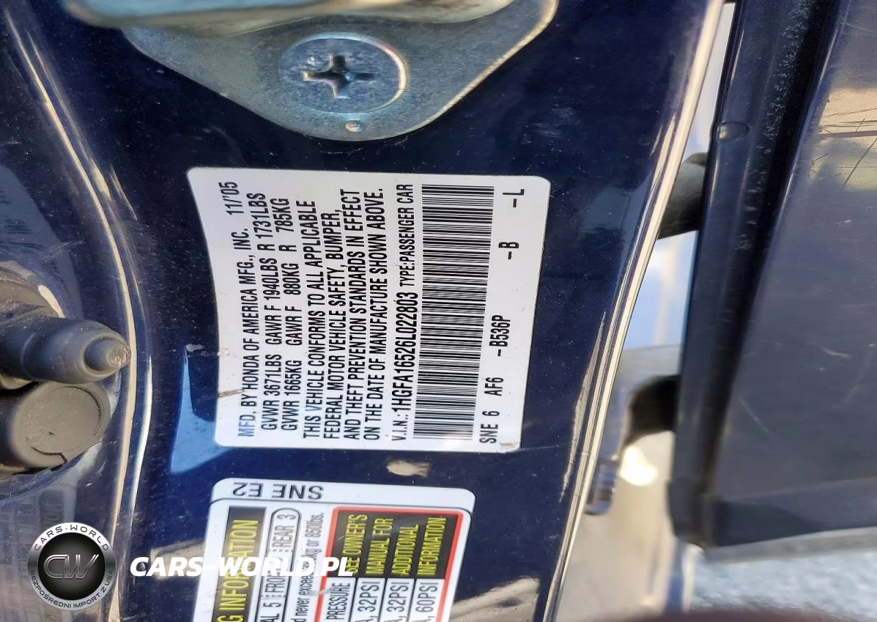 2006 Honda Civic Lx VIN:1HGFA16526L022803 - 12