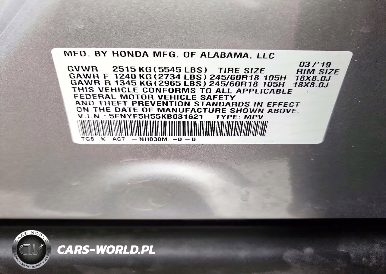 2019 Honda Pilot Exl VIN:5FNYF5H55KB031621 - 14