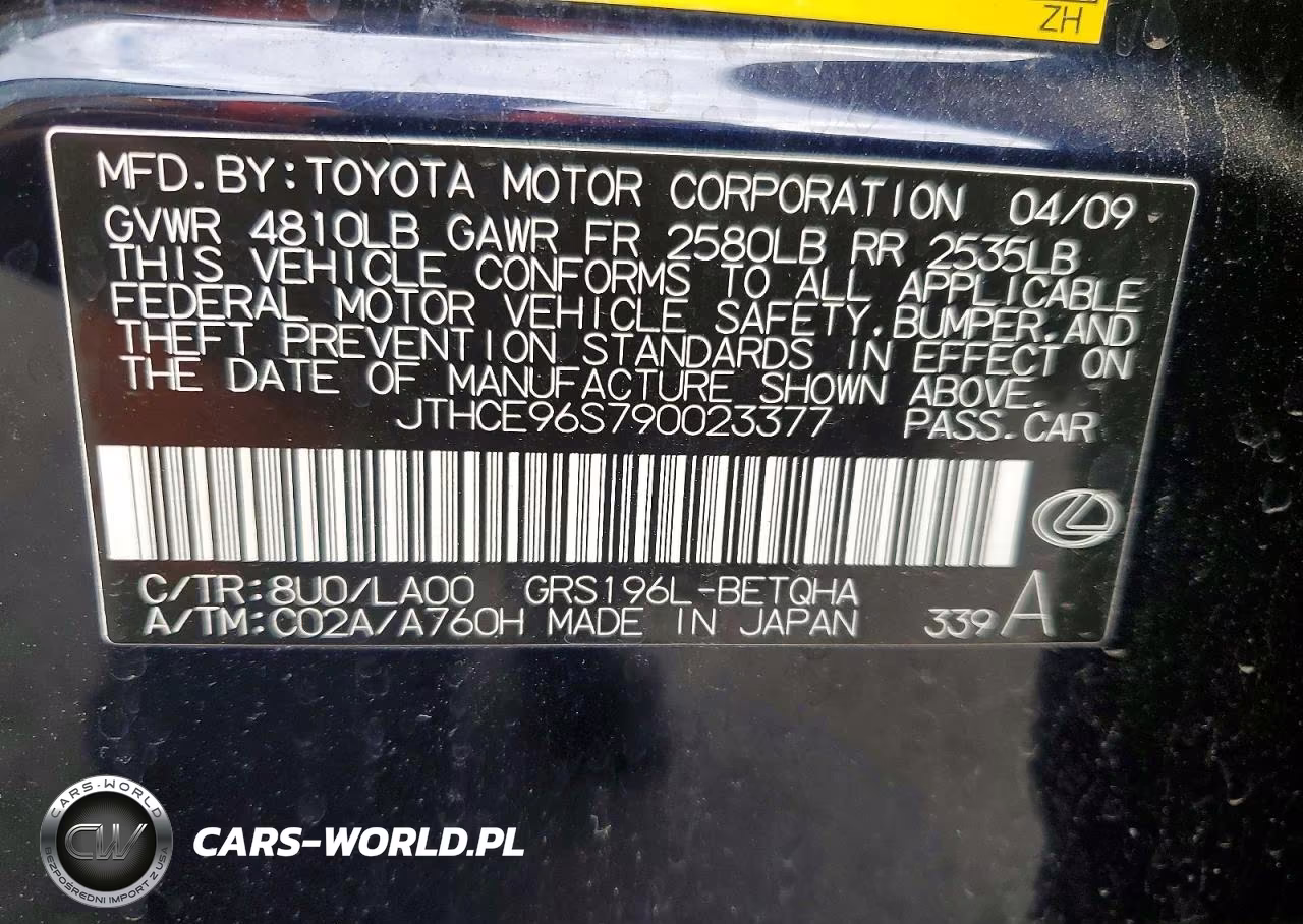 2009 Lexus Gs 350 VIN:JTHCE96S790023377 - 12