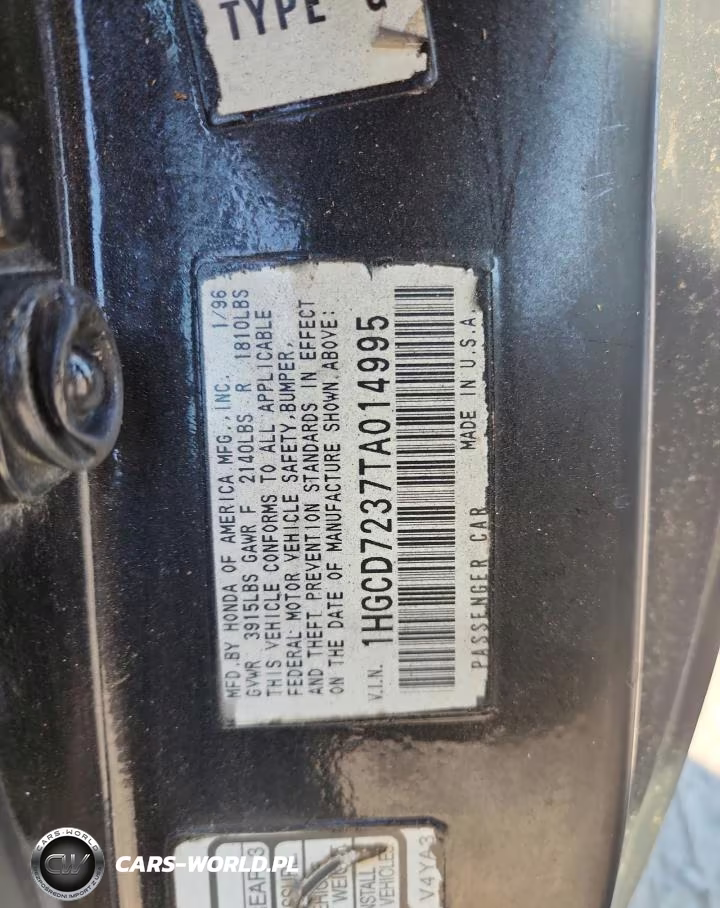 1996 Honda Accord Lx VIN:1HGCD7237TA014995 - 12