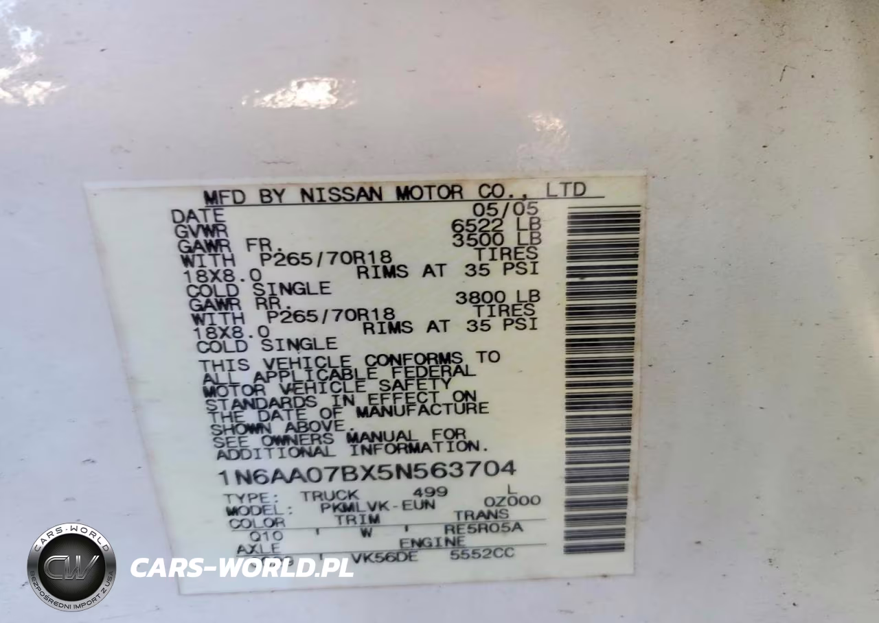 2005 Nissan Titan Xe VIN:1N6AA07BX5N563704 - 12