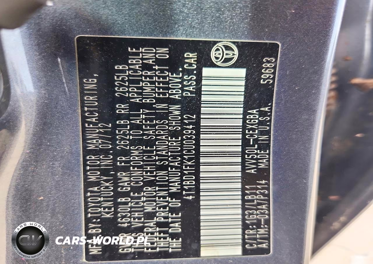 2012 Toyota Camry Hybrid Xle VIN:4T1BD1FK1CU039412 - 12