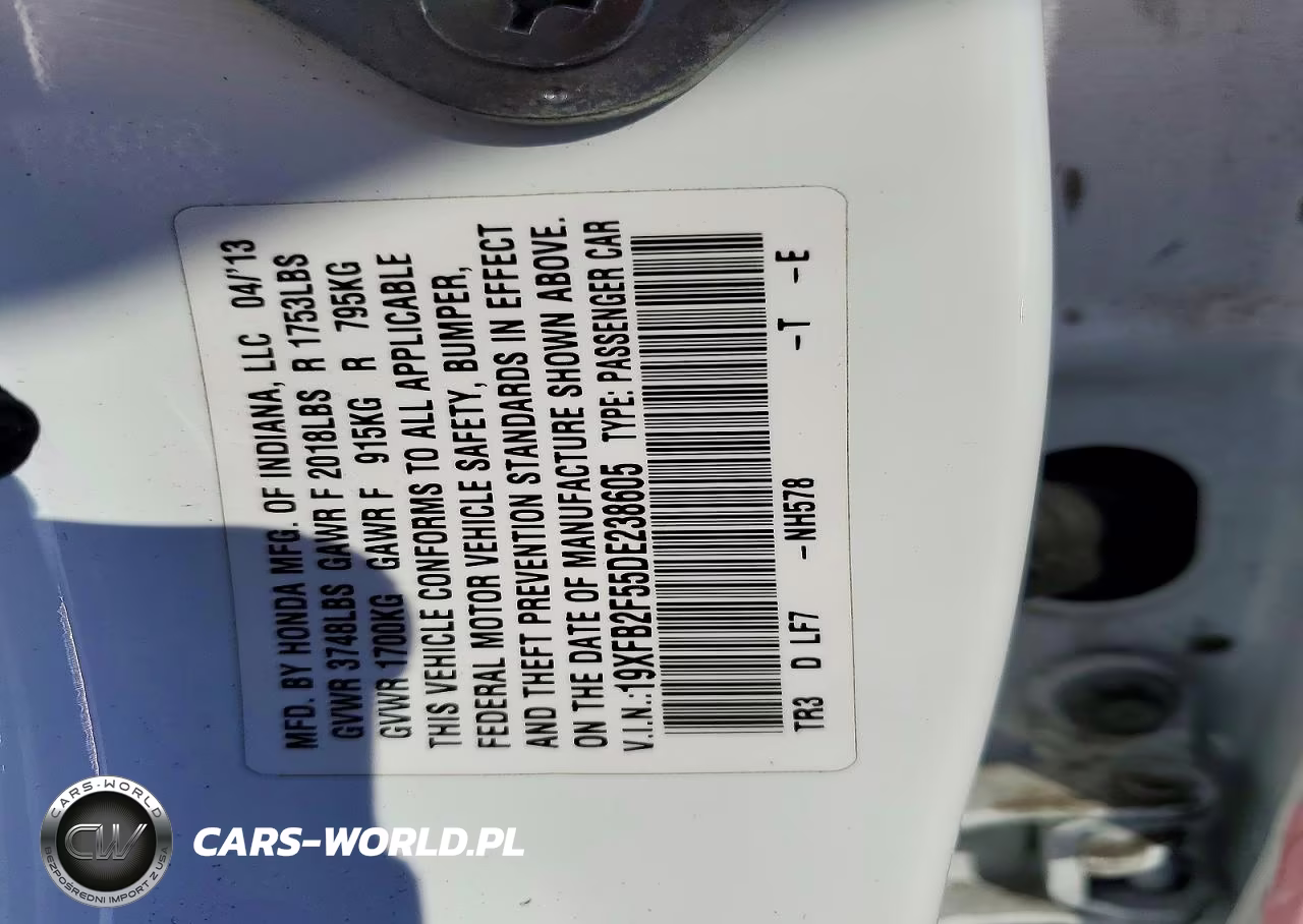 2013 Honda Civic Lx VIN:19XFB2F55DE238605 - 12