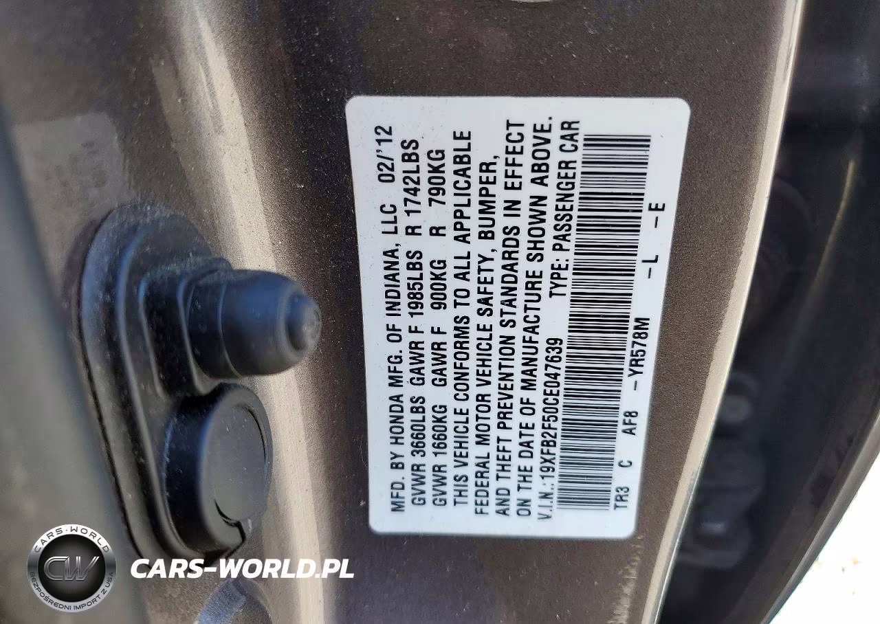 2012 Honda Civic Lx VIN:19XFB2F50CE047639 - 12