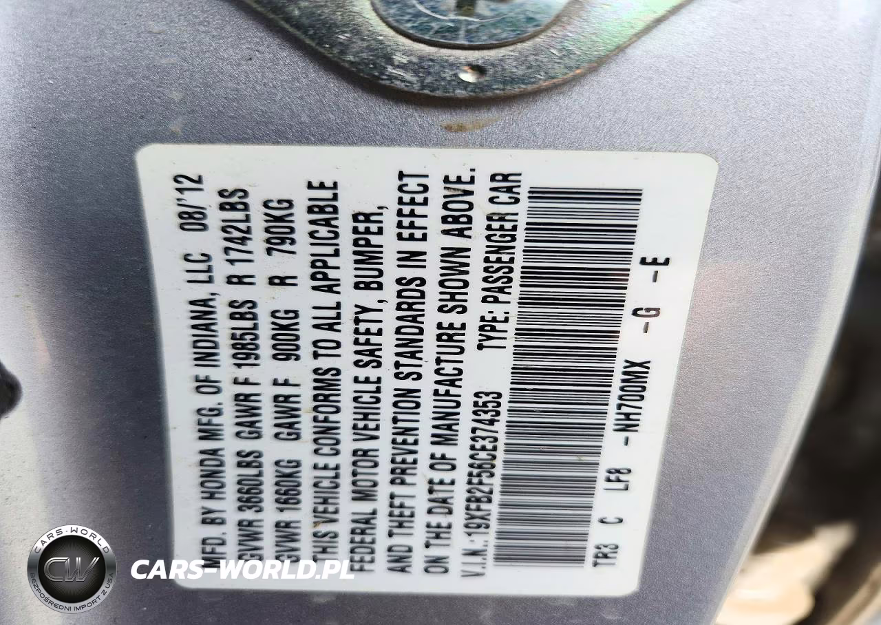 2012 Honda Civic Lx VIN:19XFB2F56CE374353 - 12