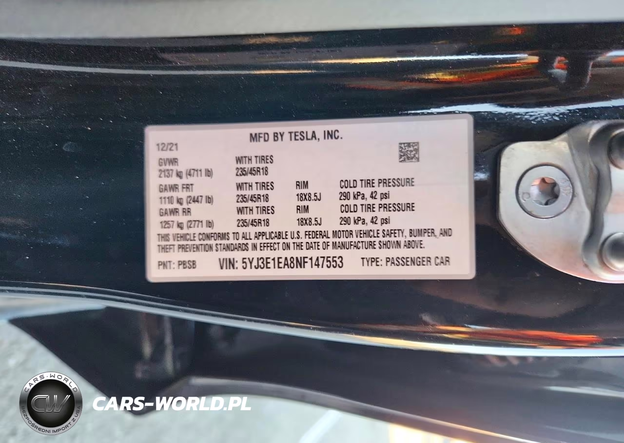 2022 Tesla Model 3 VIN:5YJ3E1EA8NF147553 - 12