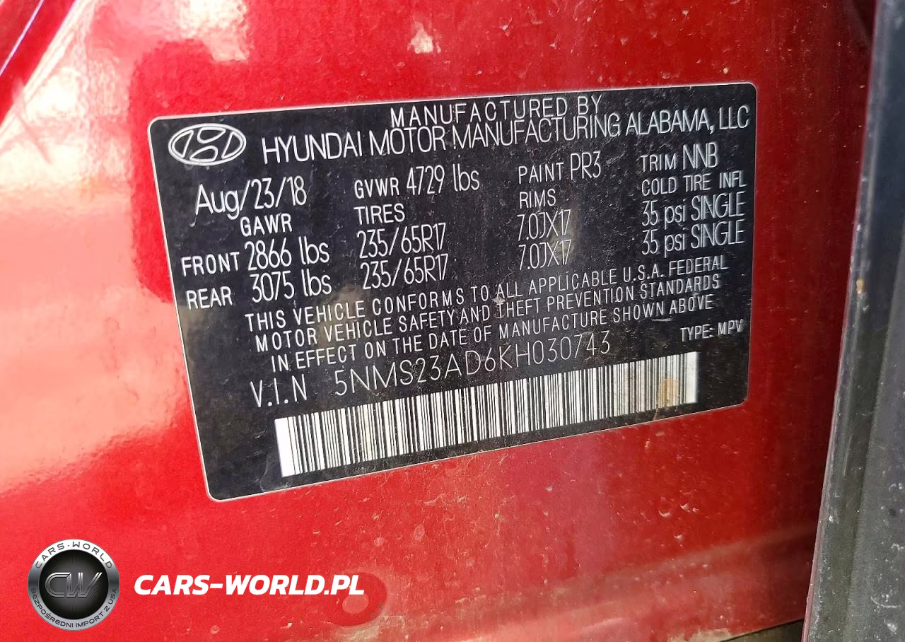 2019 Hyundai Santa Fe Se VIN:5NMS23AD6KH030743 - 13