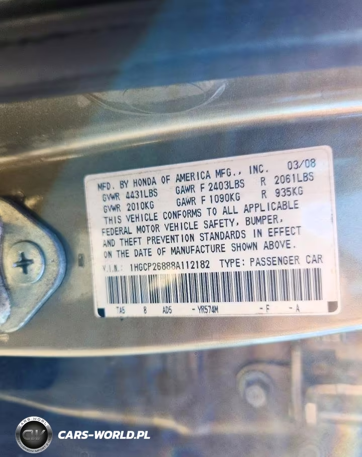 2008 Honda Accord Exl VIN:1HGCP26888A112182 - 13