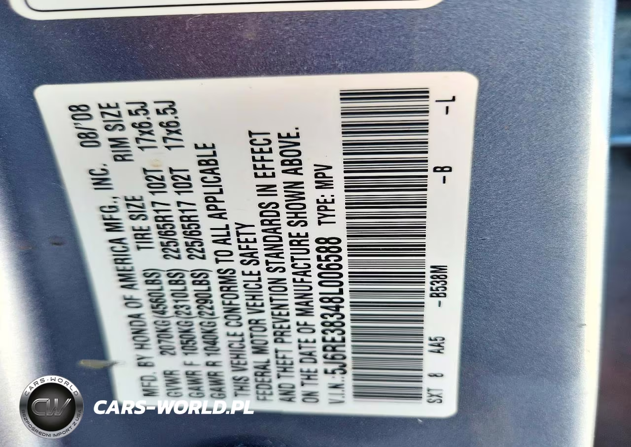 2008 Honda Cr-V Lx VIN:5J6RE38348L006588 - 13