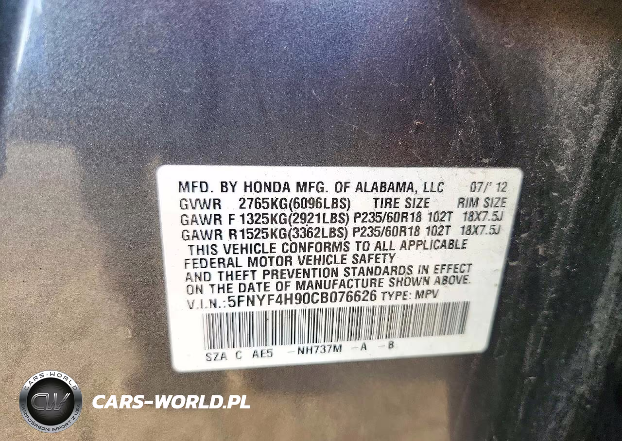 2012 Honda Pilot Touring VIN:5FNYF4H90CB076626 - 12