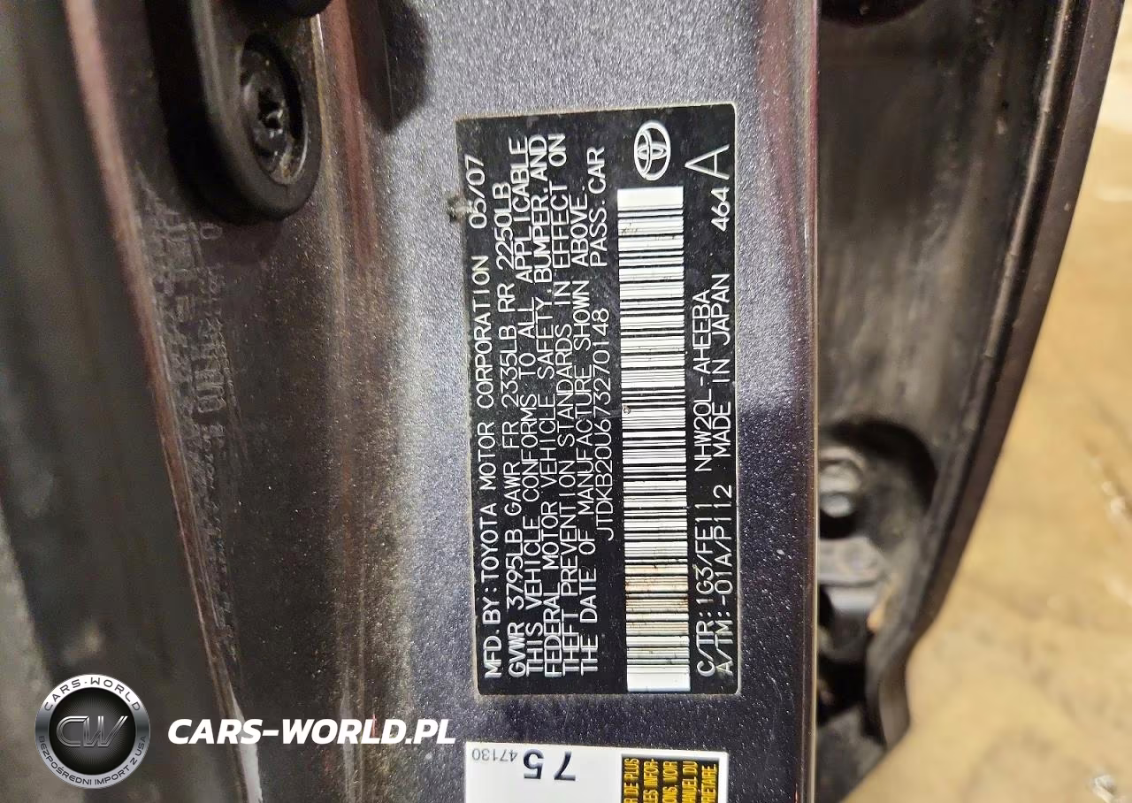 2007 Toyota Prius Base VIN:JTDKB20U673270148 - 12