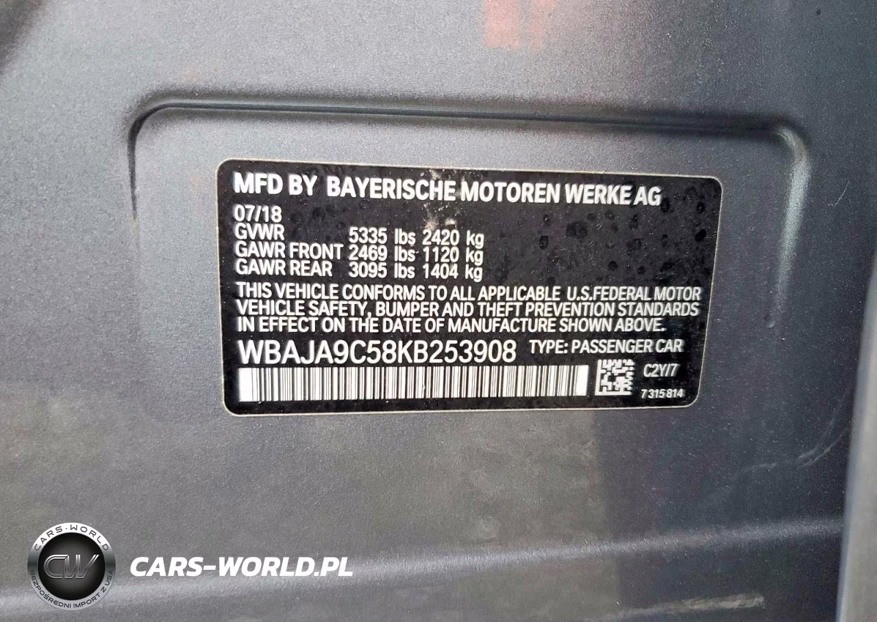 2019 BMW 5 Series VIN:WBAJA9C58KB253908 - 12