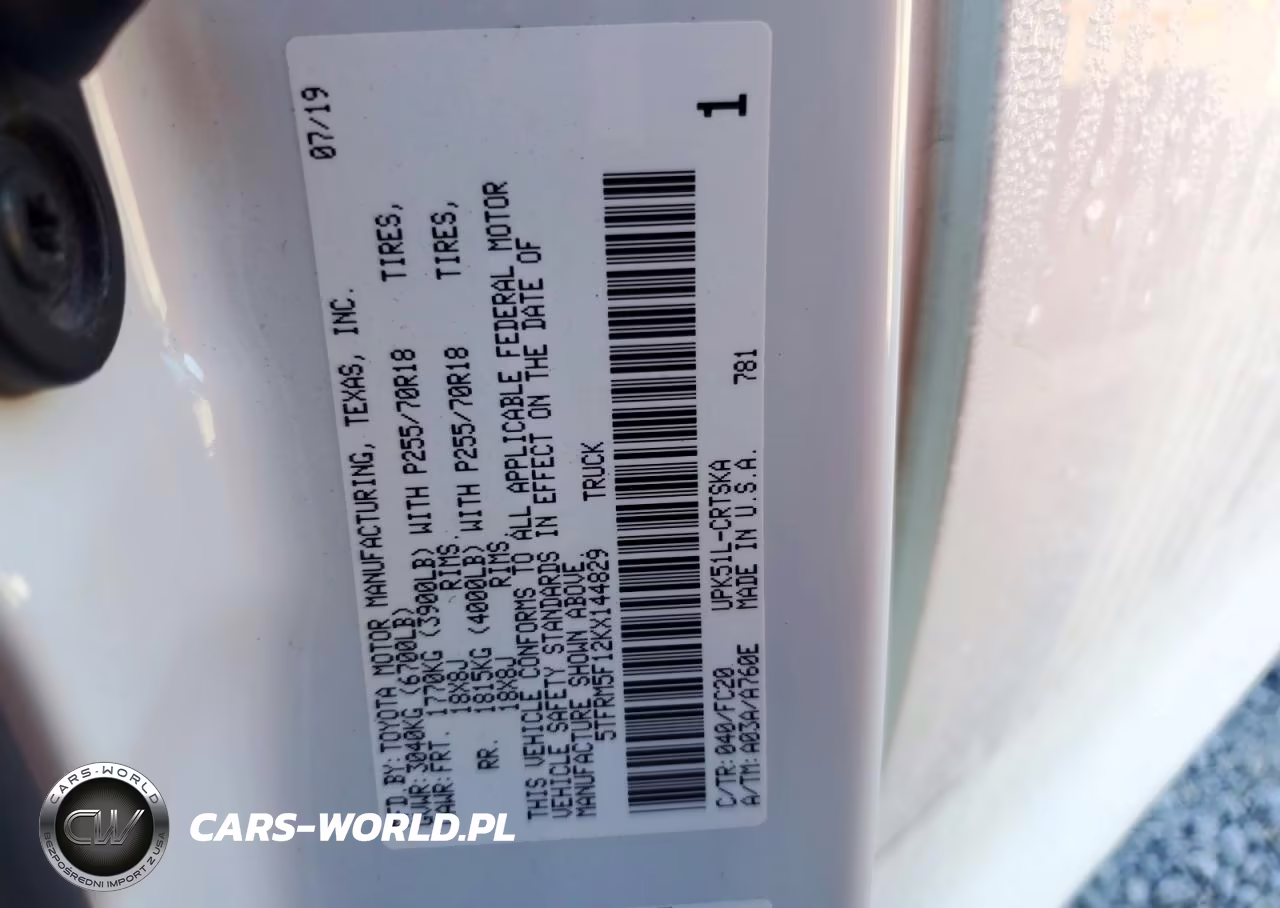 2019 Toyota Tundra Sr5 VIN:5TFRM5F12KX144829 - 12